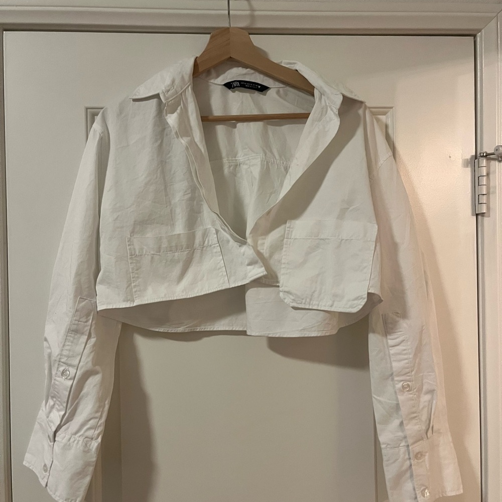 White Cropped Shirt Zara